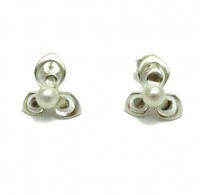E000672 Sterling silver earrings flower solid 925 with 6mm synthetic pearls Empress